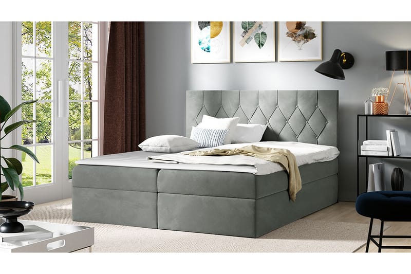 Jitendera Sängpaket Kontinentalsäng 200x200 cm med Förvaring - Grå - Möbler - Säng - Komplett sängpaket