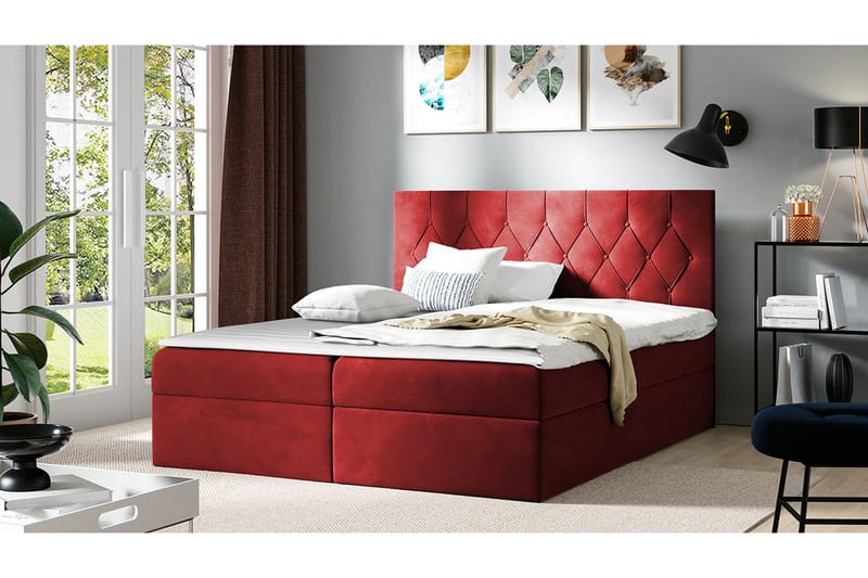 Jitendera Sängpaket Kontinentalsäng 200x200 cm med Förvaring - Röd - Komplett sängpaket - Sängar med förvaring - Familjesäng