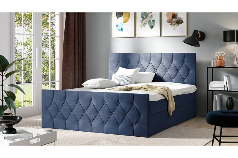 Jitendra Sängpaket Kontinentalsäng 120x200 cm med Förvaring - Blå - Komplett sängpaket - Sängar med förvaring
