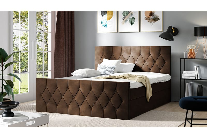 Jitendra Sängpaket Kontinentalsäng 120x200 cm med Förvaring - Brun - Komplett sängpaket - S�ängar med förvaring