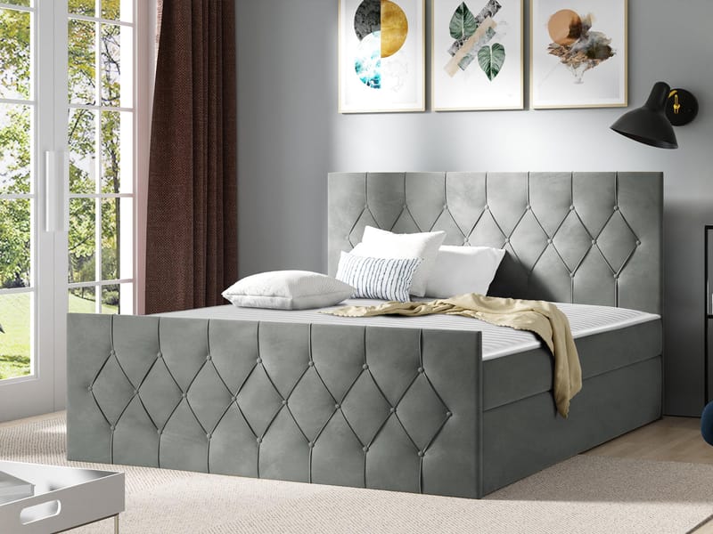 Jitendra Sängpaket Kontinentalsäng 140x200 cm med Förvaring - Grå - Möbler - Säng - Komplett sängpaket