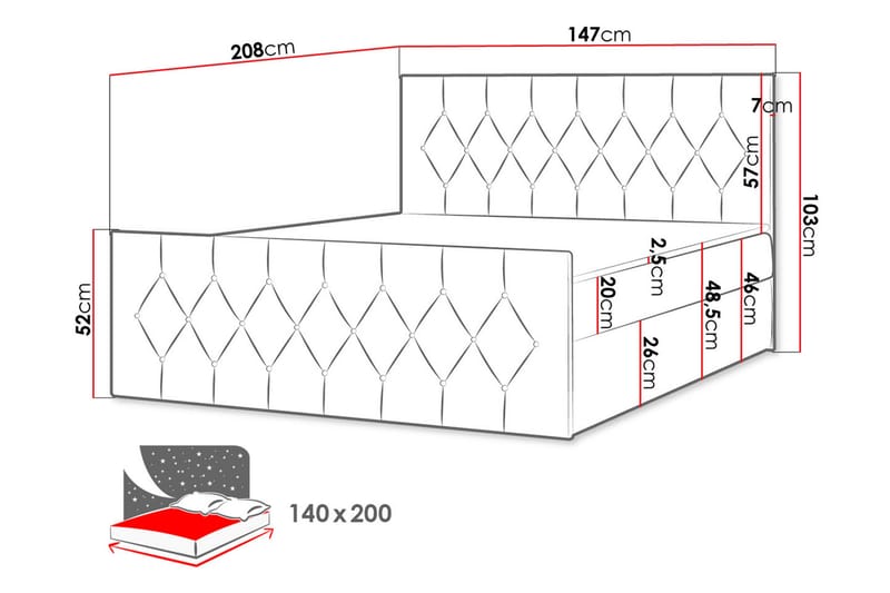 Jitendra Sängpaket Kontinentalsäng 140x200 cm med Förvaring - Röd - Komplett sängpaket - Sängar med förvaring