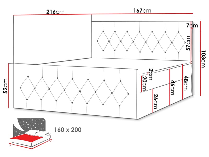 Jitendra Sängpaket Kontinentalsäng 160x200 cm med Förvaring - Röd - Möbler - Säng - Komplett sängpaket