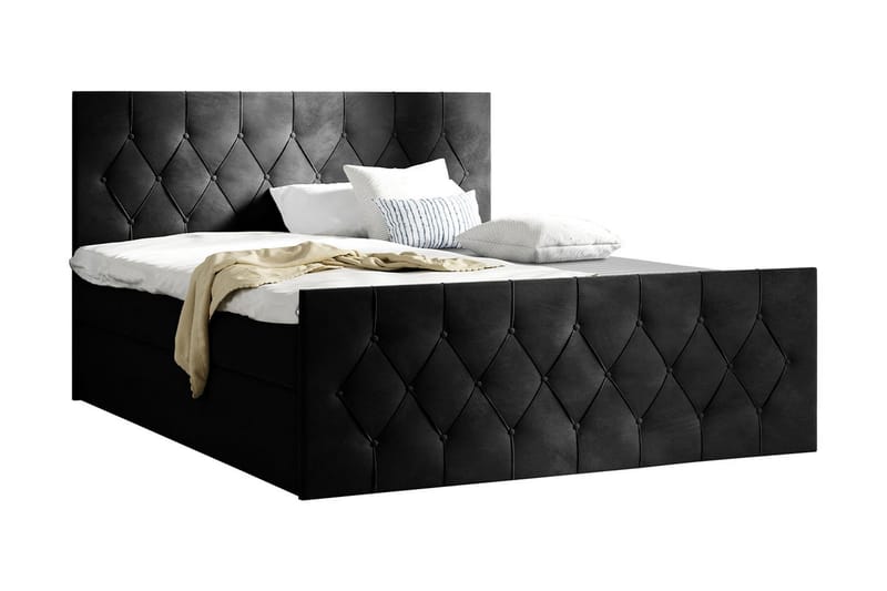 Jitendra Sängpaket Kontinentalsäng 160x200 cm med Förvaring - Svart - Komplett sängpaket - Sängar med förvaring