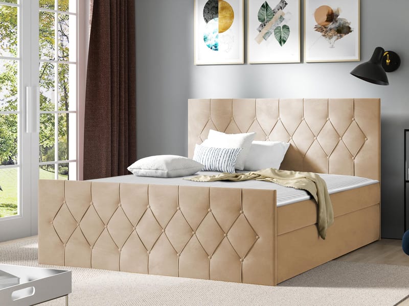 Jitendra Sängpaket Kontinentalsäng 180x200 cm med Förvaring - Beige - Möbler - Säng - Komplett sängpaket