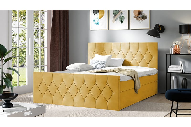Jitendra Sängpaket Kontinentalsäng 180x200 cm med Förvaring - Gul - Möbler - Säng - Komplett sängpaket