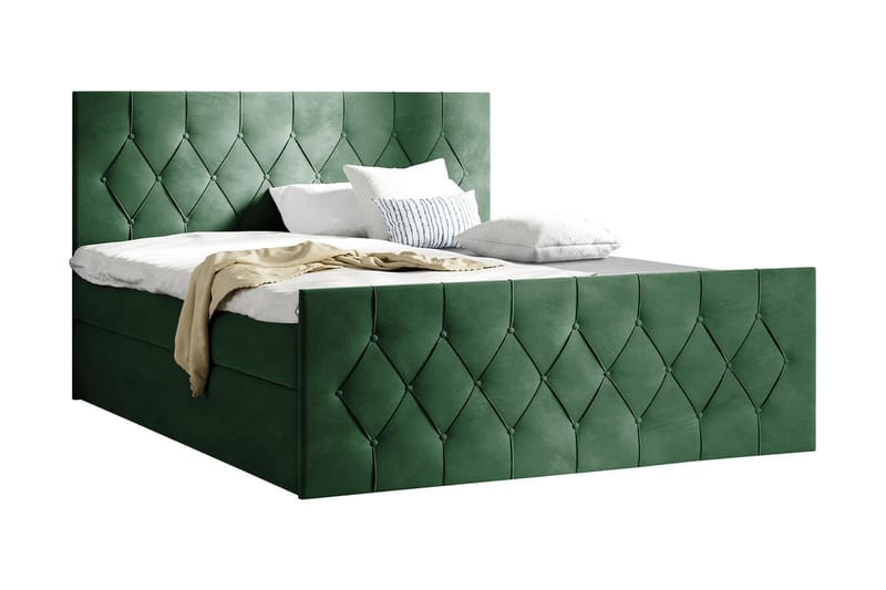 Jitendra Sängpaket Kontinentalsäng 200x200 cm med Förvaring - Grön - Komplett sängpaket - Sängar med förvaring - Familjesäng