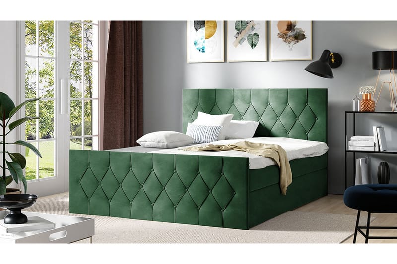 Jitendra Sängpaket Kontinentalsäng 200x200 cm med Förvaring - Grön - Möbler - Säng - Komplett sängpaket