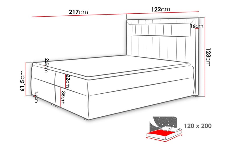 Kontinentalsäng 120x200 Grå - Grå - Sängar med förvaring - Komplett sängpaket