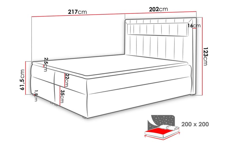 Kontinentalsäng 200x200 cm - Grå - Komplett sängpaket - Sängar med förvaring