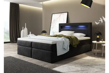 Oscar Komplett Sängpaket 180x200 cm i Sammet med Sänggavel + Bäddmadrass - Svart - Möbler - Säng - Komplett sängpaket