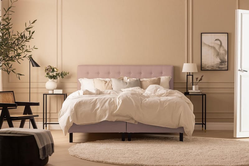 Scarlett Sängpaket 150x200 Latexmadrass - Knappad gavel Rosa - Möbler - Säng - Komplett sängpaket