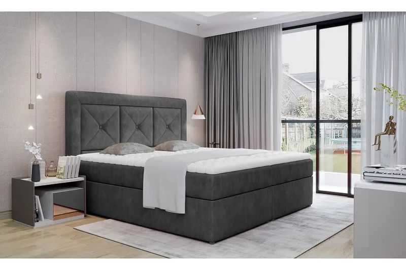Sidria Komplett Sängpaket 180x200 cm i Velour med Sänggavel + Bäddmadrass, Grå