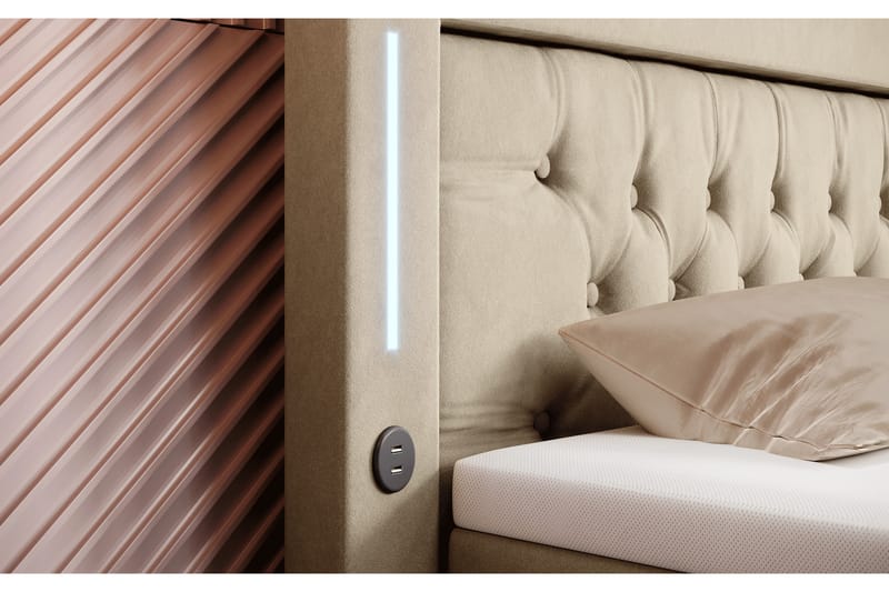 Valentino Sängpaket Kontinentalsäng 140x200 LED-belysning - Beige (+Fler val) - Komplett sängpaket - Kontinentalsäng - Familjesäng
