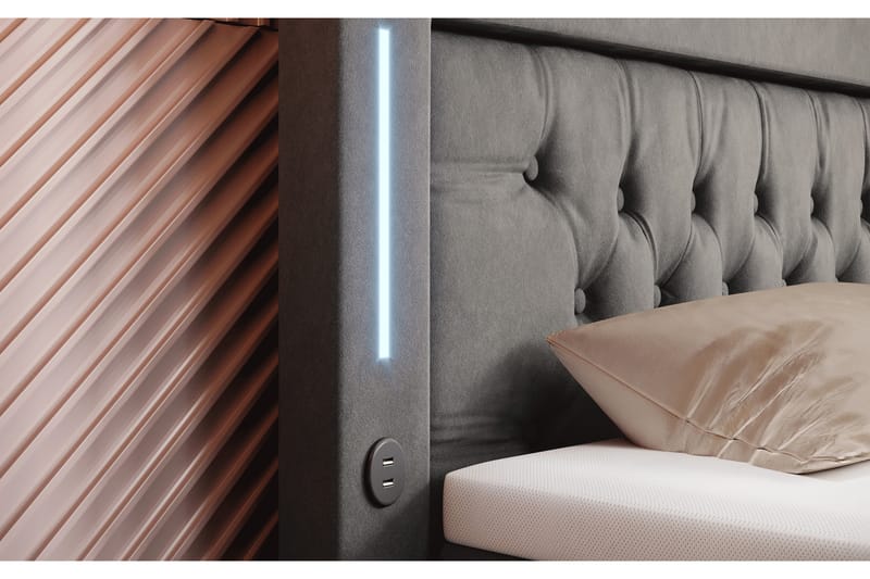Valentino Sängpaket Kontinentalsäng 140x200 LED-belysning - Grå (+Fler val) - Komplett sängpaket - Kontinentalsäng