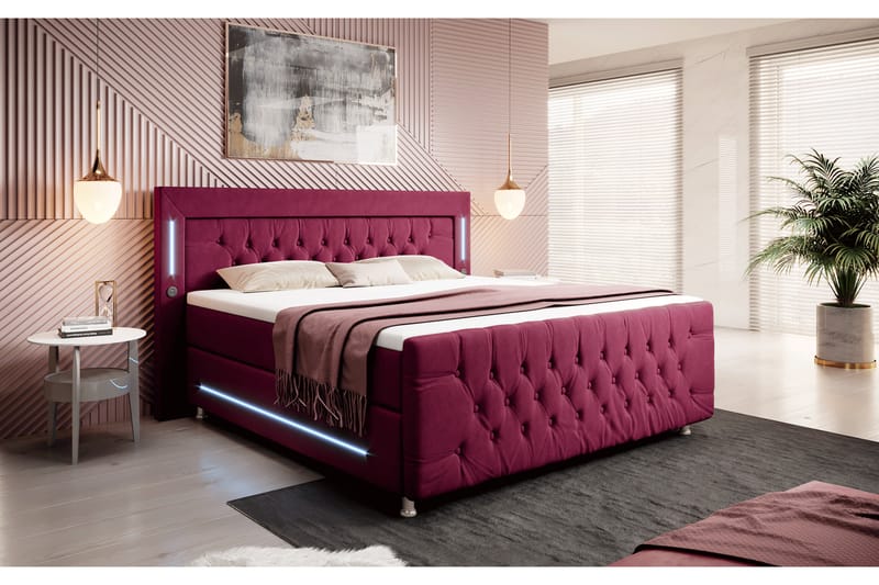 Valentino Sängpaket Kontinentalsäng 140x200 LED-belysning - Röd (+Fler val) - Komplett sängpaket - Kontinentalsäng