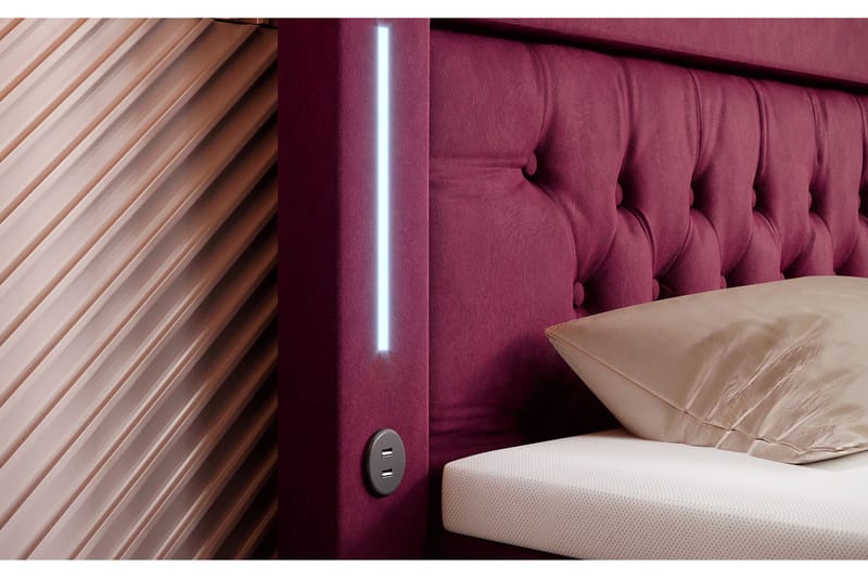 Valentino Sängpaket Kontinentalsäng 140x200 LED-belysning - Röd (+Fler val) - Komplett sängpaket - Kontinentalsäng