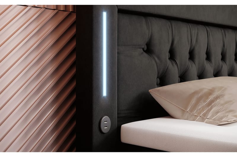 Valentino Sängpaket Kontinentalsäng 140x200 LED-belysning - Svart (+Fler val) - Komplett sängpaket - Kontinentalsäng