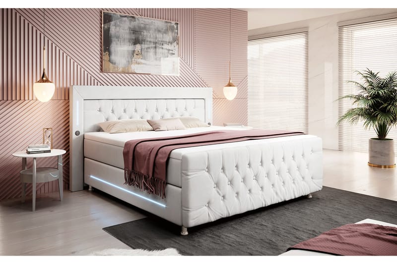 Valentino Sängpaket Kontinentalsäng 140x200 LED-belysning - Vit (+Fler val) - Komplett sängpaket - Kontinentalsäng - Familjesäng
