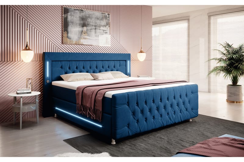Valentino Sängpaket Kontinentalsäng 160x200 LED-belysning - Blå (+Fler val) - Komplett sängpaket - Kontinentalsäng