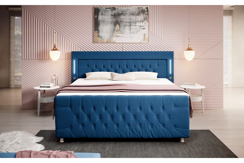 Valentino Sängpaket Kontinentalsäng 160x200 LED-belysning - Blå (+Fler val) - Komplett sängpaket - Kontinentalsäng