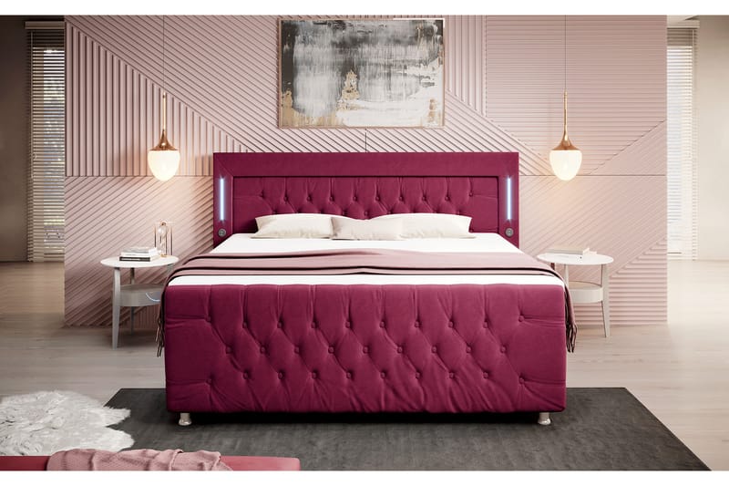 Valentino Sängpaket Kontinentalsäng 160x200 LED-belysning - Röd (+Fler val) - Komplett sängpaket - Kontinentalsäng