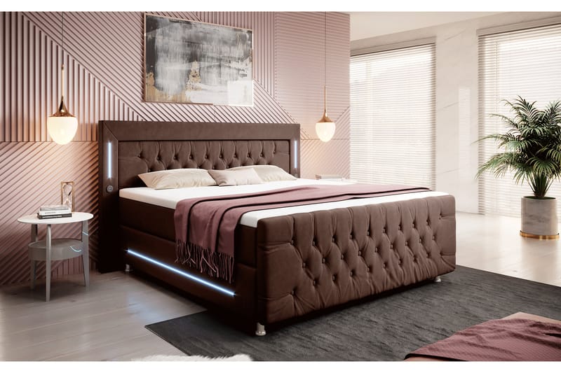 Valentino Sängpaket Kontinentalsäng 180x200 LED-belysning - Brun (+Fler val) - Komplett sängpaket - Kontinentalsäng - Familjesäng