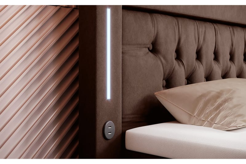 Valentino Sängpaket Kontinentalsäng 180x200 LED-belysning - Brun (+Fler val) - Komplett sängpaket - Kontinentalsäng - Familjesäng