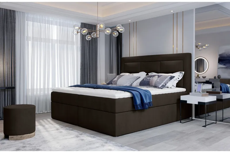 Vivera Komplett Sängpaket 140x200 cm i Tyg med Sänggavel + Bäddmadrass, Brun