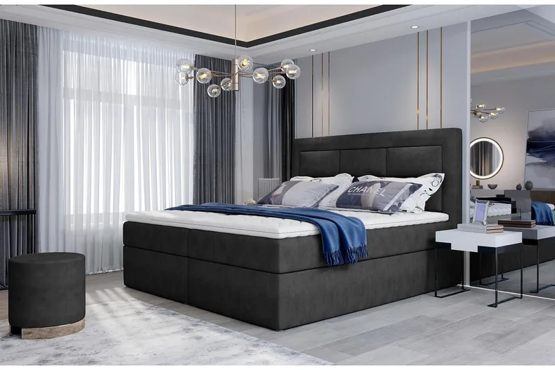 Vivera Komplett Sängpaket 160x200 cm i Tyg med Sänggavel + Bäddmadrass, Antracit