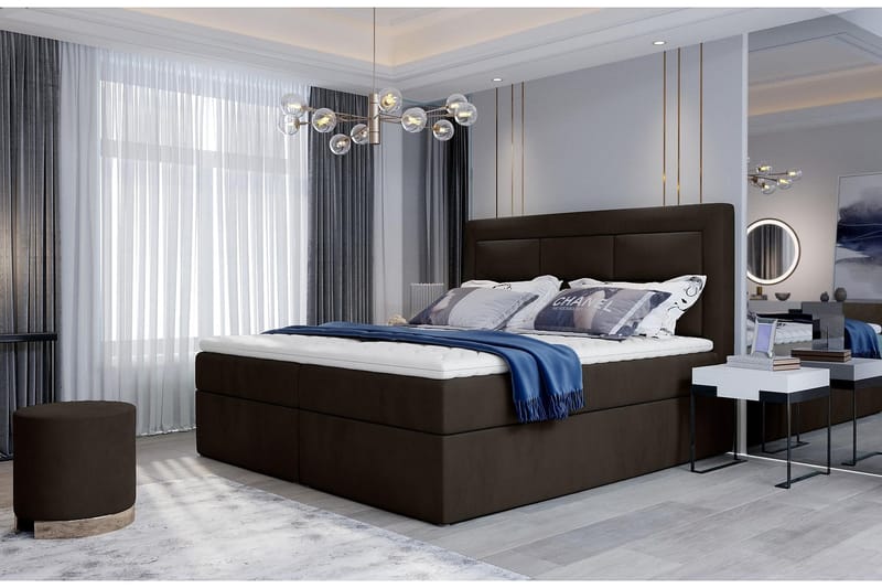 Vivera Komplett Sängpaket 160x200 cm i Tyg med Sänggavel + Bäddmadrass, Brun