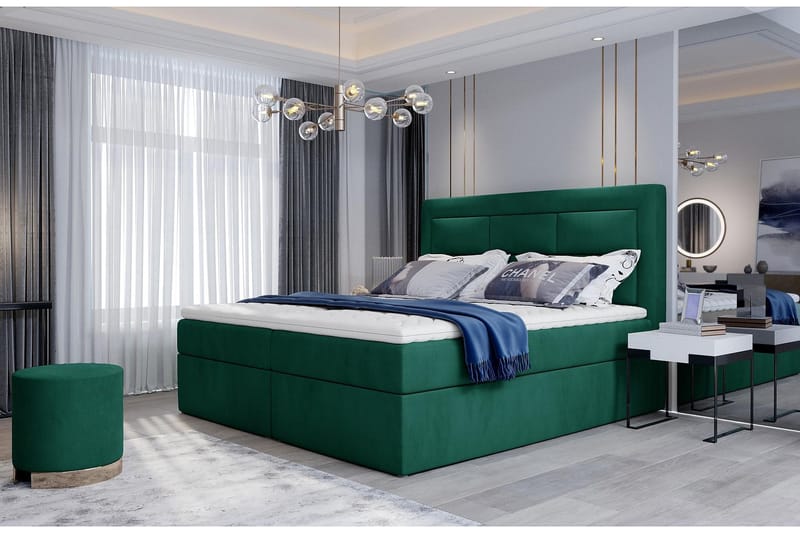 Vivera Komplett Sängpaket 180x200 cm i Tyg med Sänggavel + Bäddmadrass, Grön
