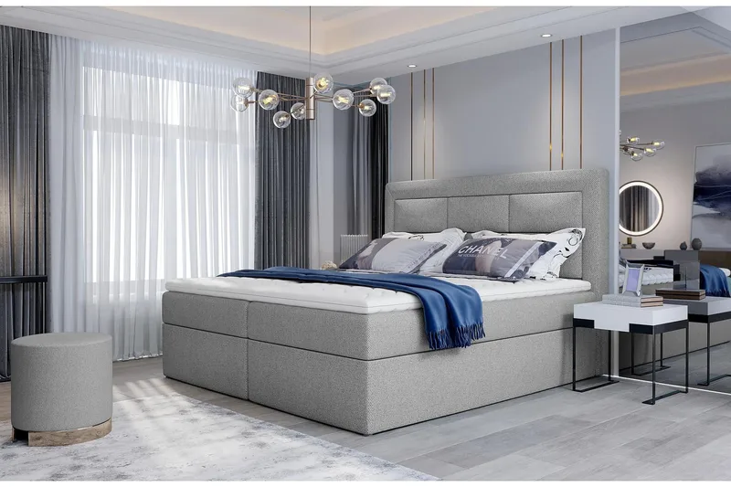 Vivera Komplett Sängpaket 180x200 cm med Sänggavel + Bäddmadrass med Fasthetsgrad Medium / Fast, Grå
