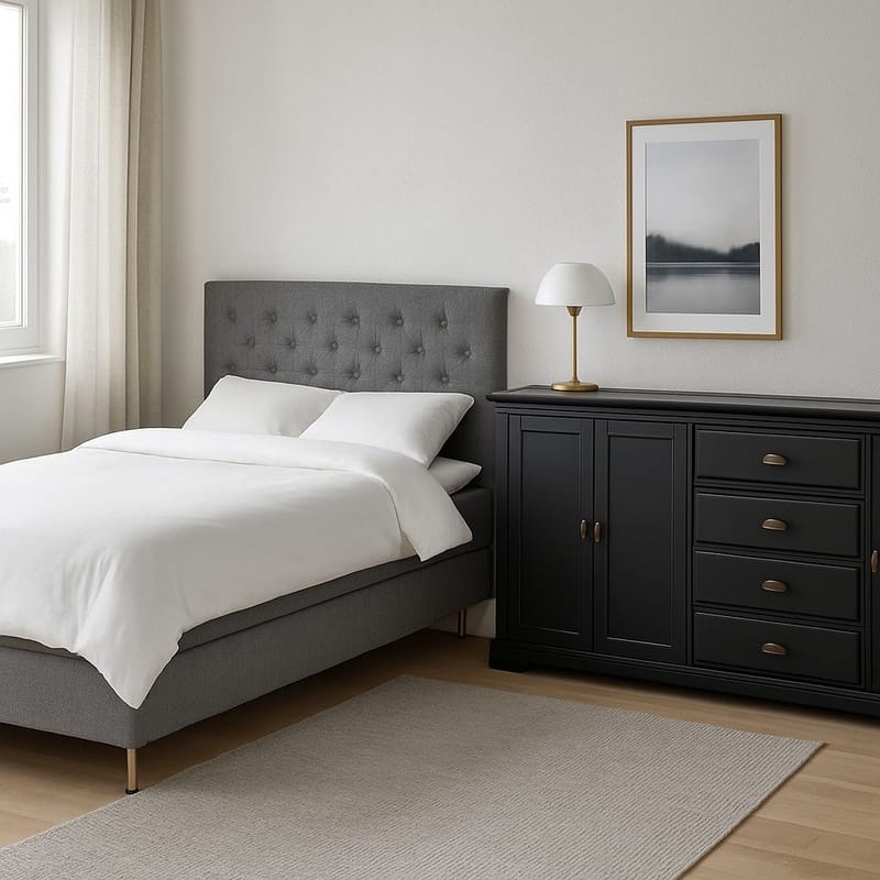 Kontinentalsäng 120 x 200 cm + sänggavel grå - Grå - Möbler - Säng - Komplett sängpaket