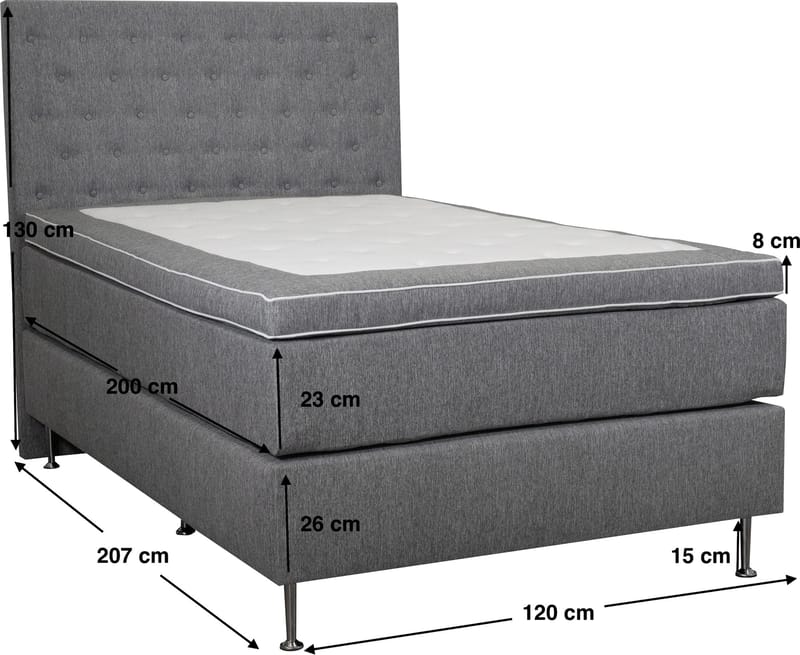 Kontinentalsäng 120 x 200 cm + sänggavel grå - Grå - Möbler - Säng - Komplett sängpaket