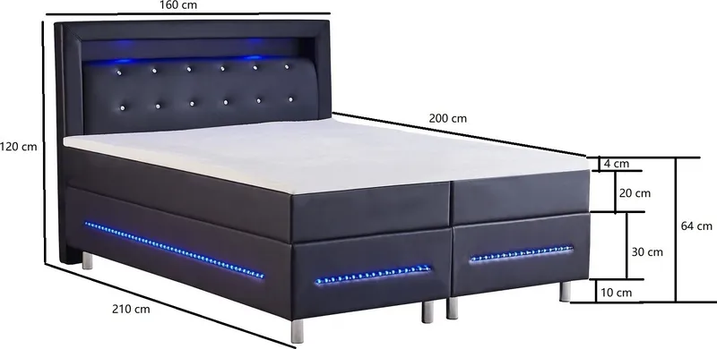 Kontinentalsäng komplett 160 x 200 cm svart PU med Led - Svart - Möbler - Säng - Kontinentalsäng