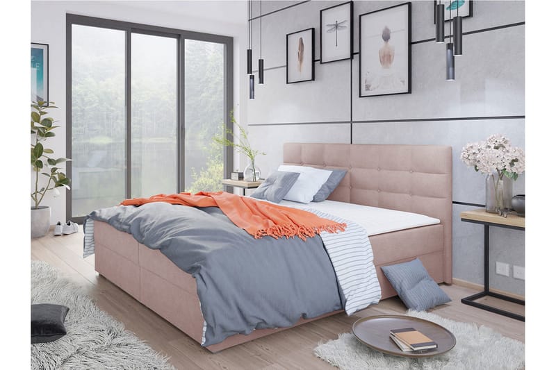 Alvito Kontinentalsäng 180x200 cm med Sänggavel - Rosa - Möbler - Säng - Kontinentalsäng