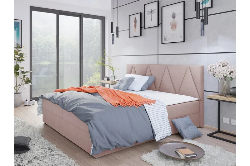 Alvito Kontinentalsäng 180x200 cm med Sänggavel - Rosa - Möbler - Säng - Kontinentalsäng