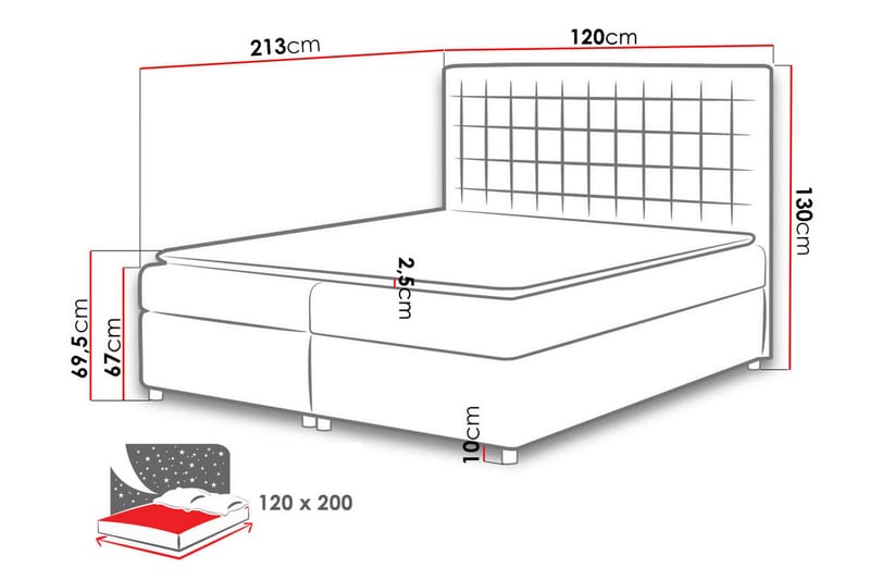 Asti Sängpaket 120x200 cm LED-belysning - Svart - Komplett sängpaket - Kontinentalsäng
