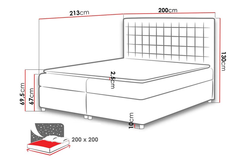 Asti Sängpaket 200x200 LED-belysning - Svart - Komplett sängpaket - Kontinentalsäng