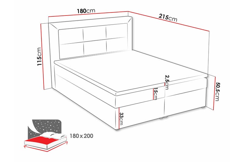 Axlunda Box Kontinentalsäng 180x215 cm LED-belysning - Svart - Kontinentalsäng