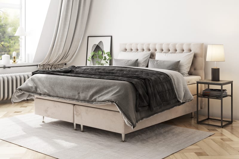 Celine Sängpaket 160x200cm - Beige/Sammet - Dubbelsäng - Komplett sängpaket - Kontinentalsäng