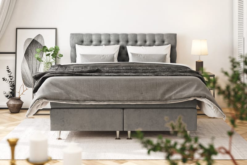Celine Sängpaket 160x200cm - Grå/Sammet - Möbler - Säng - Kontinentalsäng