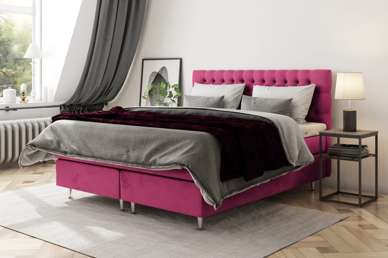 Celine Sängpaket 180x200 cm - Rosa/Sammet - Komplett sängpaket - Kontinentalsäng - Dubbelsäng