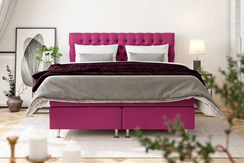 Celine Sängpaket 210x210cm - Rosa / Sammet - Möbler - Säng - Kontinentalsäng