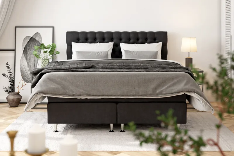 Celine Sängpaket 210x210cm - Svart/Sammet - Möbler - Säng - Kontinentalsäng