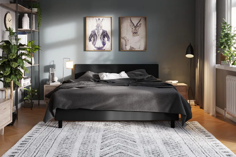 Charm Komplett Sängpaket 120x200 cm med sänggavel medelfast - Svart - Möbler - Säng - Kontinentalsäng