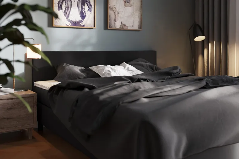 Charm Komplett Sängpaket 160x200 cm Kontinentalsäng med gavel - Svart - Möbler - Säng - Kontinentalsäng