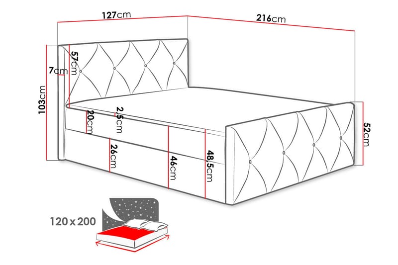 Crystalina Lux Kontinentalsäng 120x200 cm - Kontinentalsäng