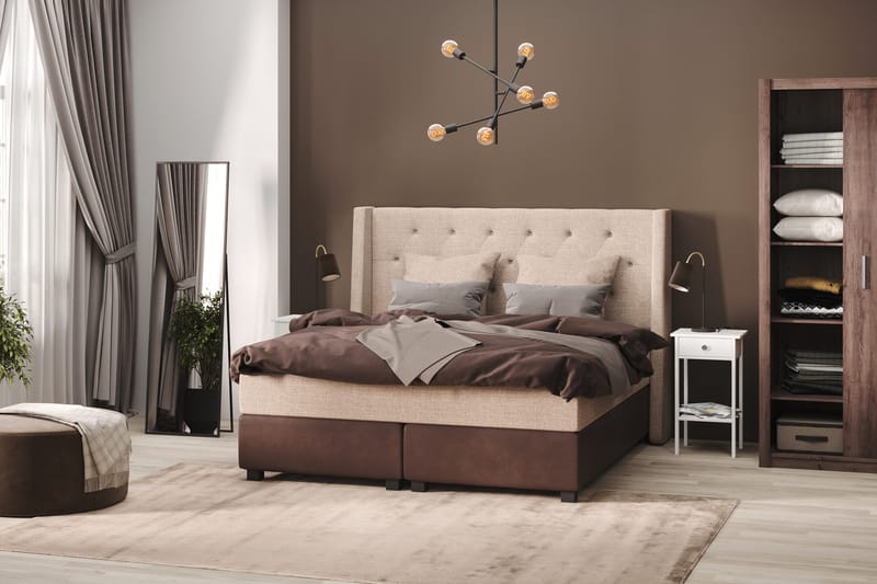 Cuba Sängpaket 105x200 med Två Beiga Kuddar - (+Fler val) Beige/Brun - Möbler - Säng - Kontinentalsäng